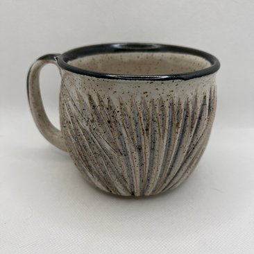 Handmade Carved Ceramic Black and White Mug