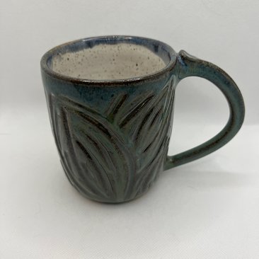 Handmade Ceramic Blue-Green Carved Mug