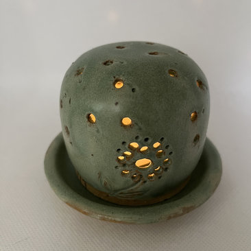 Hand Carved Green Dandelion Inspired Luminary