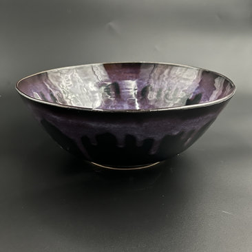 Handmade Large Black and Purple Ceramic Serving Bowl