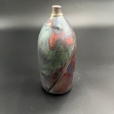 Handmade Irridescent Matte Bottle Vase - Raku fired