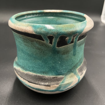 Blue, Black, and White Crackle Ceramic vase - Raku fired