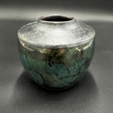 Handmade Green and Copper Irridescent Ceramic vase - Raku fired