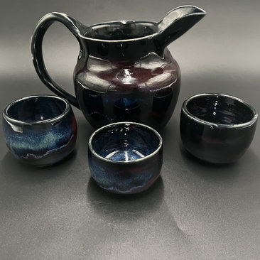 Handmade Black Ceramic Pitcher Set