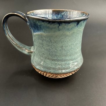 Handmade Carved Blue and Green Ceramic Tankard Mug