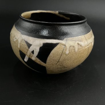 White and Golden Crackle Ceramic vase - Raku fired