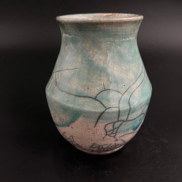 Blue and White Crackle Ceramic vase - Raku fired