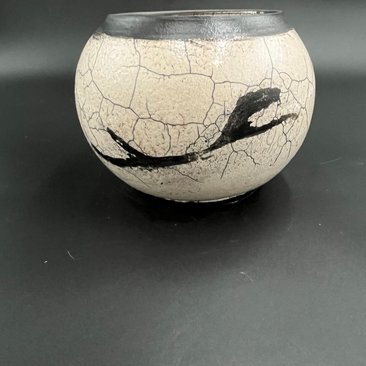 Handmade White Crackle Ceramic vase - Raku fired