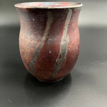 Handmade Striped Irridescent Copper Matte Vase - Raku fired