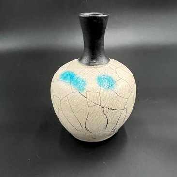 Blue and White Crackle Ceramic Bottle vase - Raku fired