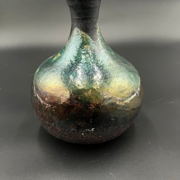 Irridescent Green Ceramic Bottle Vase - Raku fired