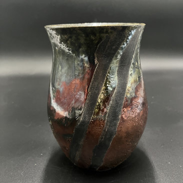 Handmade Iridescent Green and Copper Ceramic Vase - Raku fired