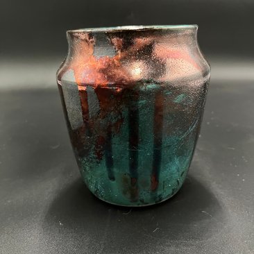 Handmade Green and Copper Irridescent Ceramic vase - Raku fired