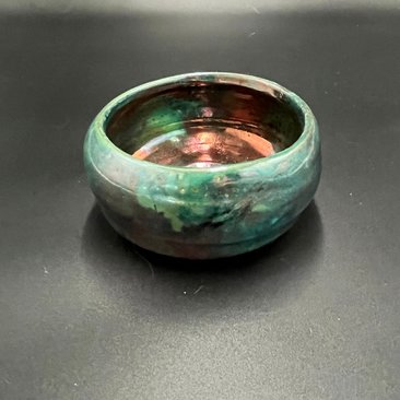Handmade Green and Copper Irridescent Ceramic Bowl - Raku fired