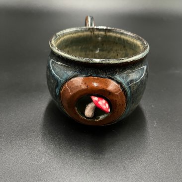 Handmade Blue and Red Ceramic Mushroom Mug