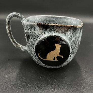 Large Square Handmade Black and White Ceramic Cat Mug