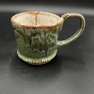 Handmade Carved Green and White Ceramic Tankard Mug