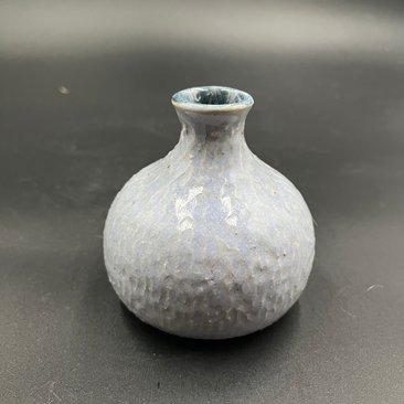 Handmade Carved Blue Ceramic Bud Vase