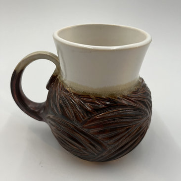 Large Handmade Carved Copper and White Mug