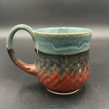 Handmade Ceramic Dragon Scale Inspired Earthy Blue and Red Mug