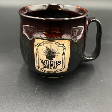Handmade Ceramic Witch Inspired Black and Red Mug - Witch’s Brew