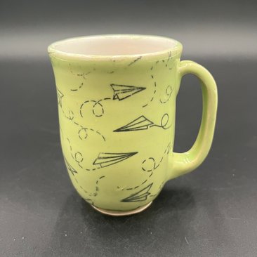 Handmade Green Paper Airplane Ceramic Mug