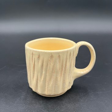 Small Carved Handmade Ceramic Yellow Mug - great for espresso