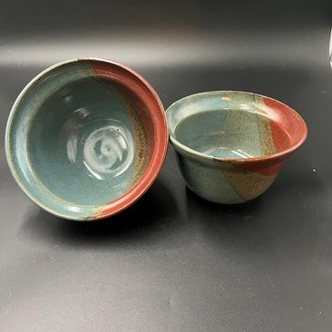 Handmade Earthy Blue-Green and Red Speckled Ceramic Stacking Bowl Set