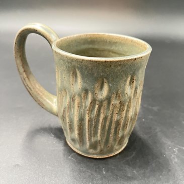 Handmade Carved Smokey Gray Ceramic Mug