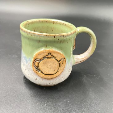 Handmade Green and White Teapot Ceramic Mug