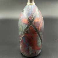 Handmade Irridescent Matte Bottle Vase - Raku fired