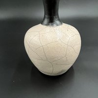 Blue and White Crackle Ceramic Bottle vase - Raku fired
