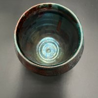 Handmade Green and Copper Irridescent Ceramic vase - Raku fired