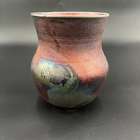 Handmade Irridescent Copper Matte Vase - Raku fired