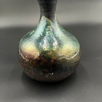 Irridescent Green Ceramic Bottle Vase - Raku fired