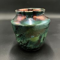 Handmade Green and Copper Irridescent Ceramic vase - Raku fired