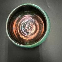 Handmade Green and Copper Irridescent Ceramic Bowl - Raku fired