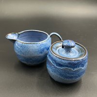 Handmade Blue Swirl Ceramic Cream and Sugar Set