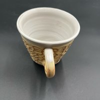 Handmade Carved Golden Yellow and White Carved Mug
