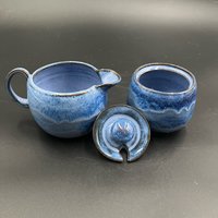 Handmade Blue Swirl Ceramic Cream and Sugar Set