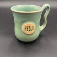 Handmade Agave Green “Hello” Ceramic Mug