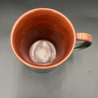 Handmade Ceramic Chicken Inspired Earthy Blue and Red Mug - “Cluck You”