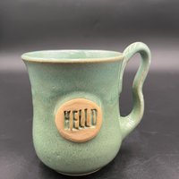 Handmade Agave Green “Hello” Ceramic Mug