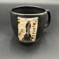 Handmade Ceramic “What’s Kraken” Squid Inspired Black Mug
