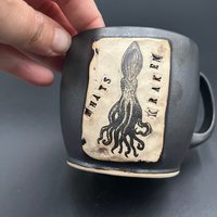 Handmade Ceramic “What’s Kraken” Squid Inspired Black Mug