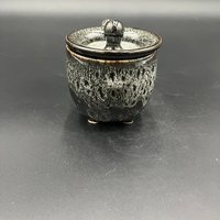 Handmade Ceramic Cauldron Inspired Black and White Mug - top included