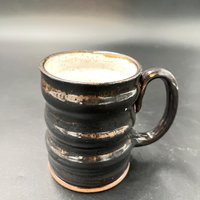 Handmade Carved Glittery Black and Copper Ceramic Mug