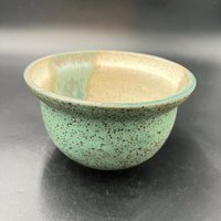 Handmade Green and White Speckled Ceramic Ramen Bowl