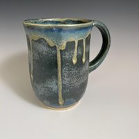 Handmade Ceramic Green Mug with a golden dripping rim