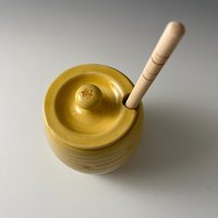 Handmade Ceramic Honey Jar - vibrant yellow with a bee design